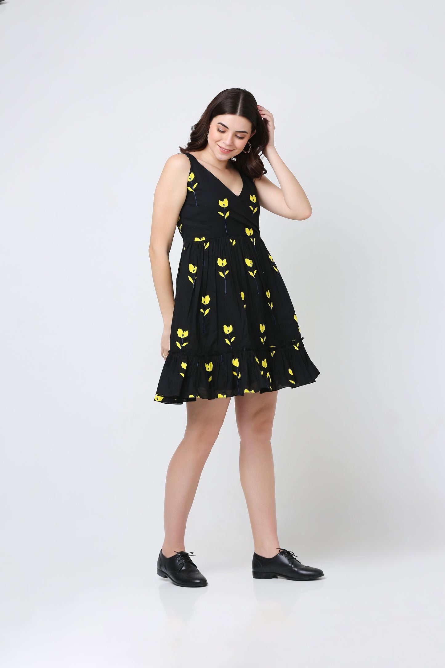 Black Floral Short Dress