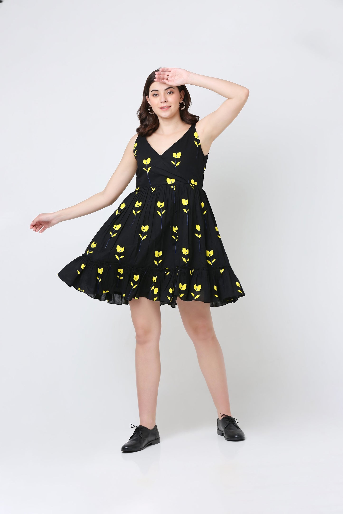 Black Floral Short Dress