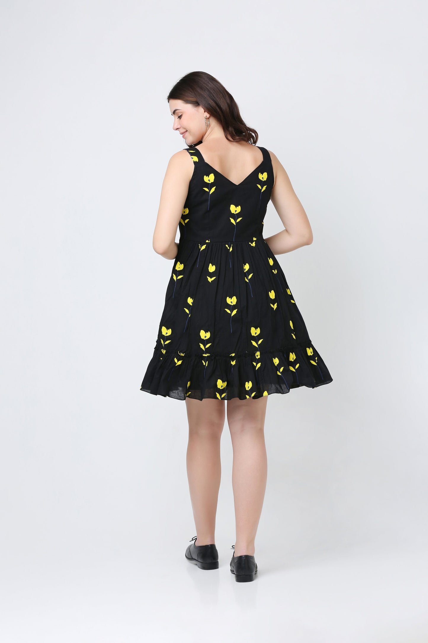 Black Floral Short Dress