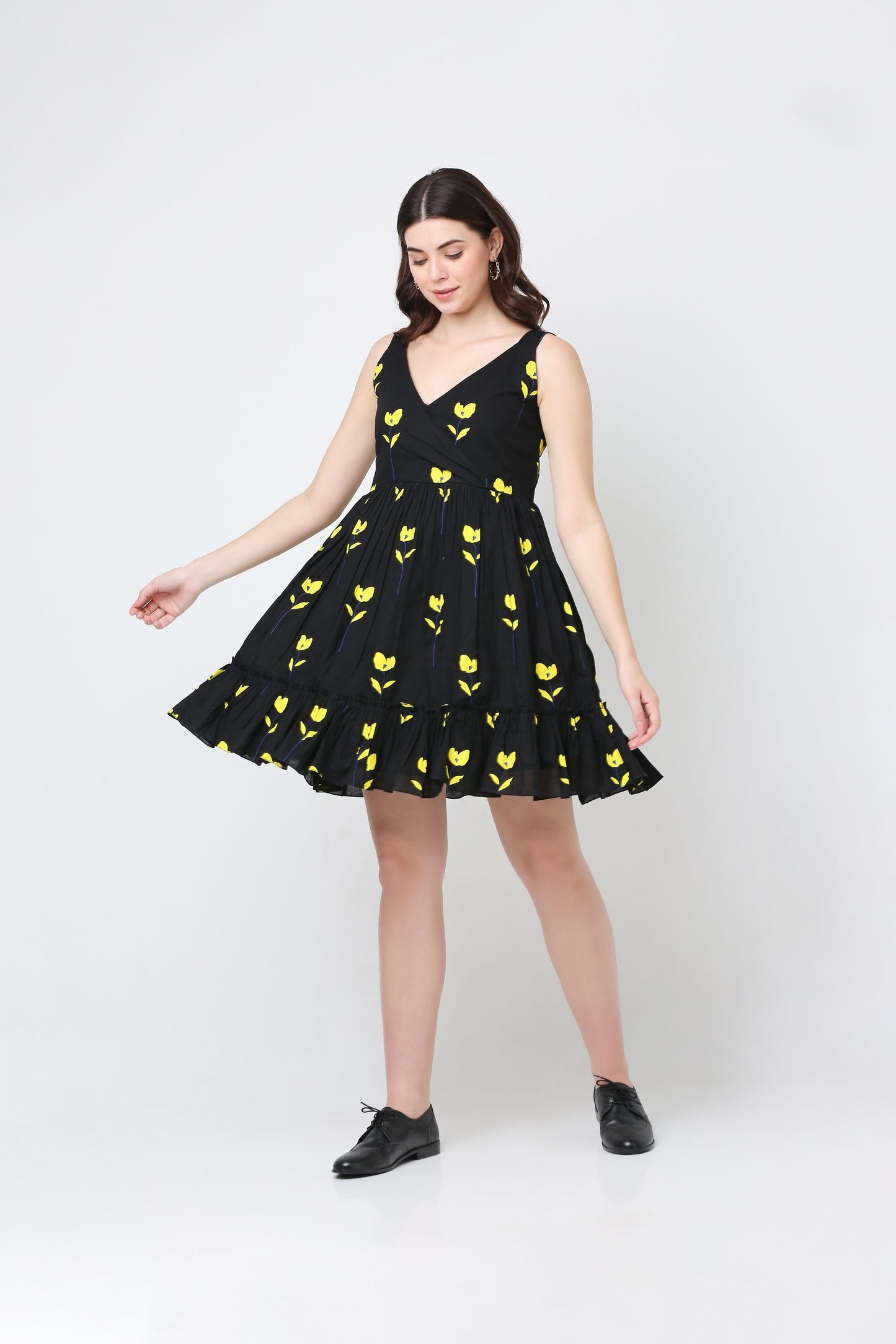 Black Floral Short Dress