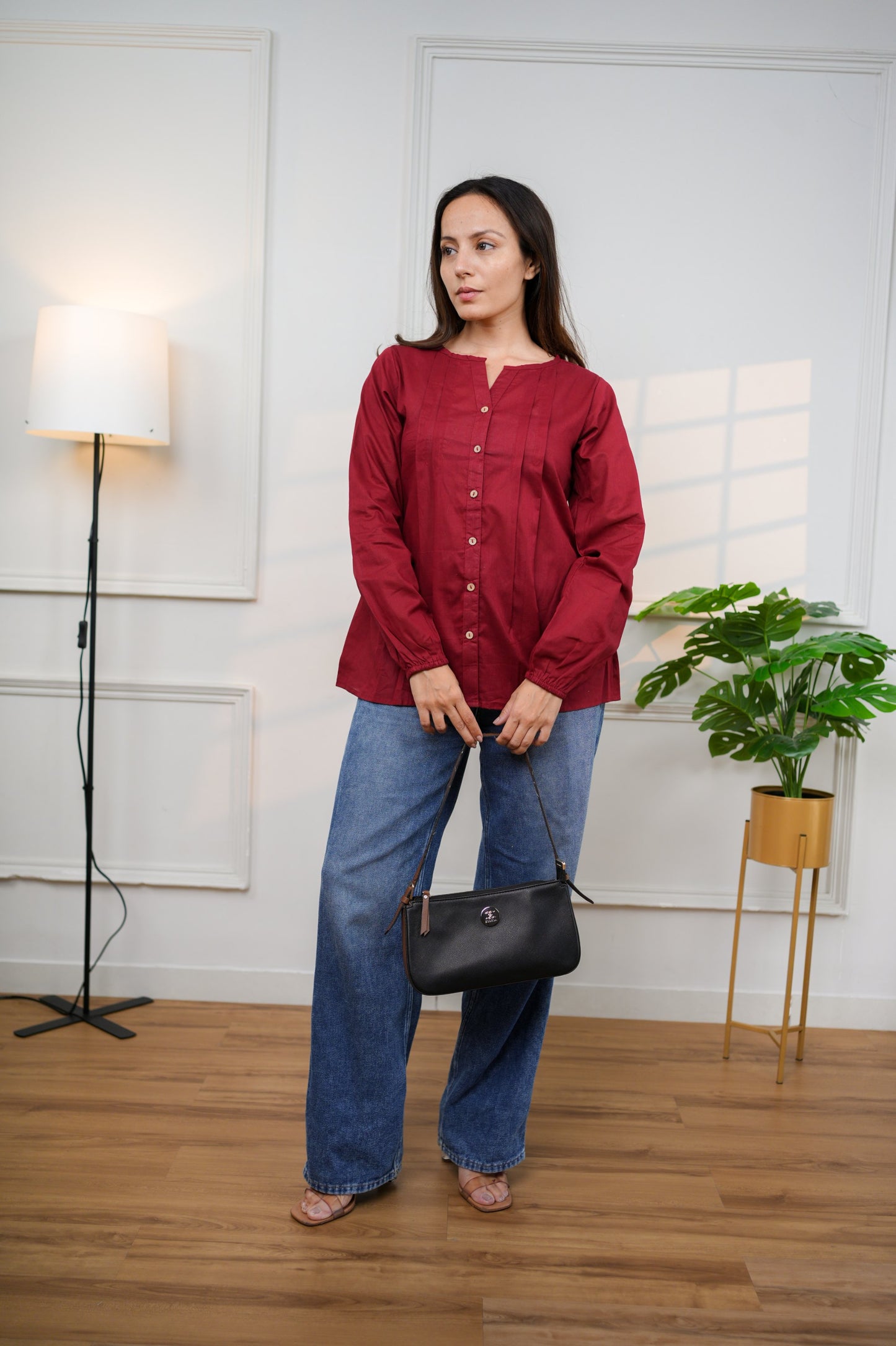 Classic Maroon V-Neck Top