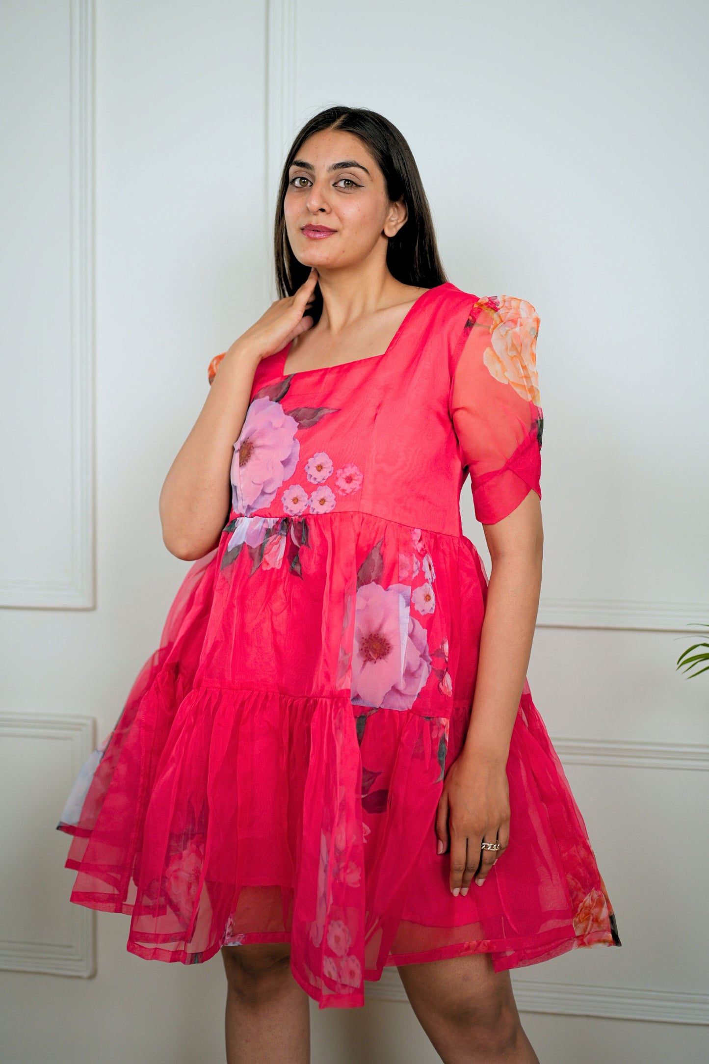 Pink Floral Organza Dress