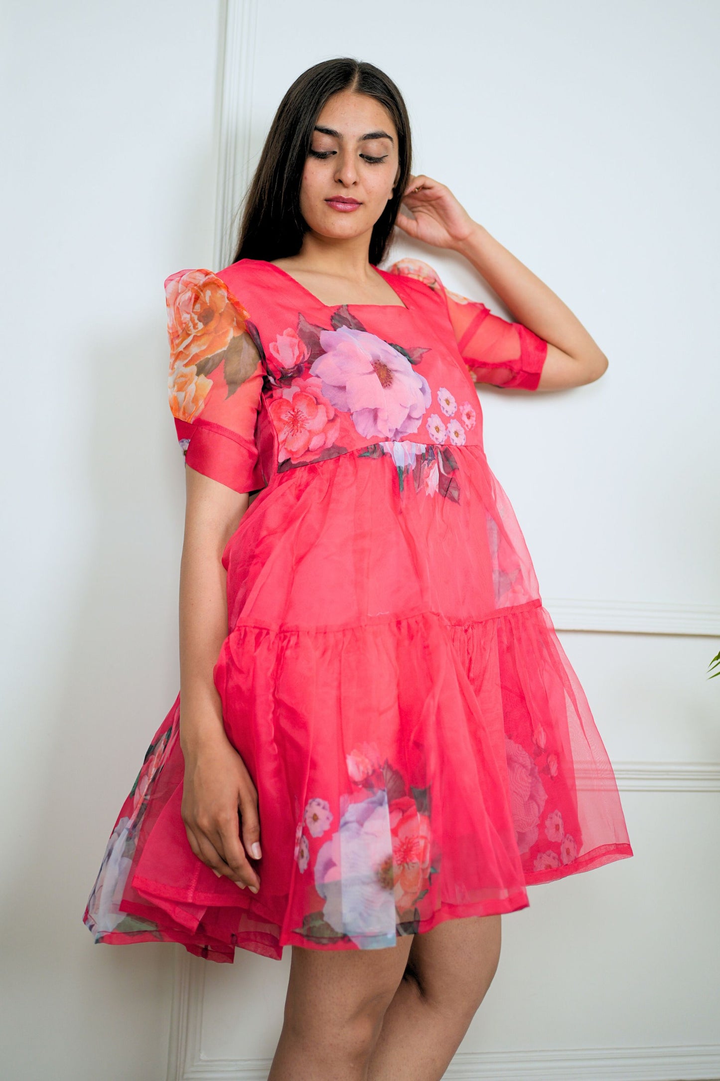 Pink Floral Organza Dress
