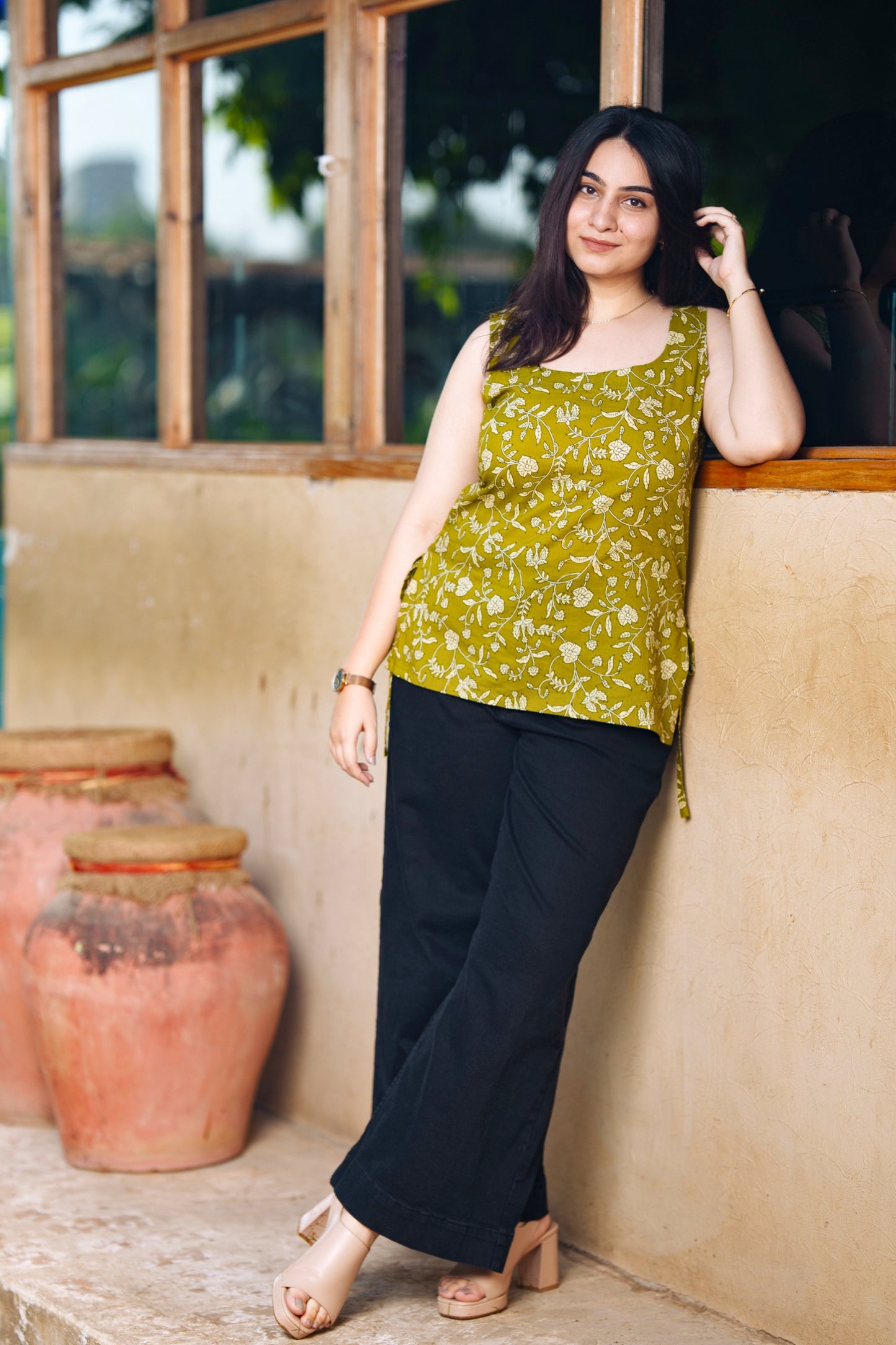 Olive Sleevless Top