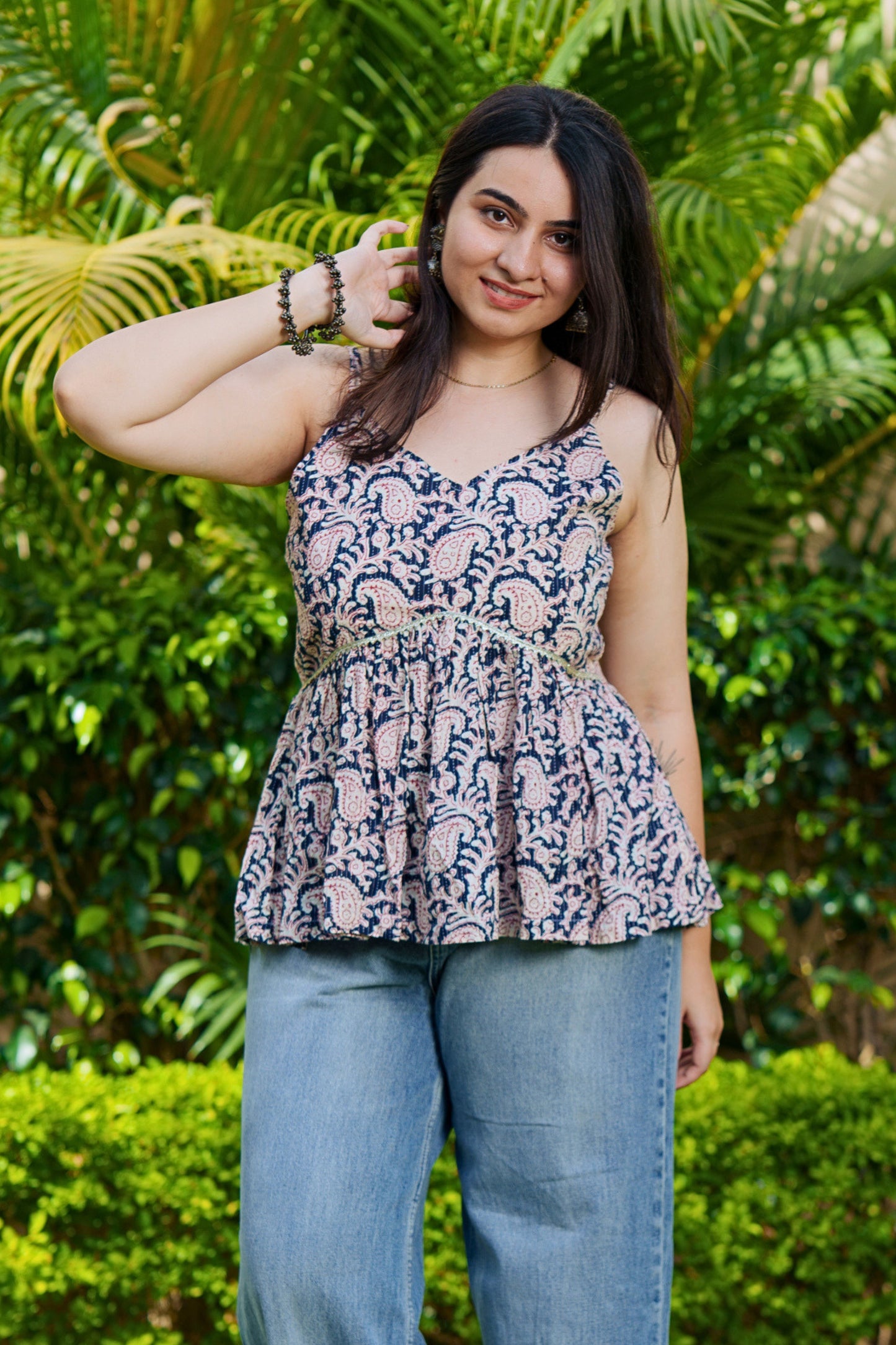 Indigo Paisley Peplum Top