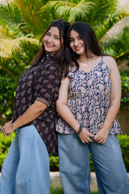 Indigo Paisley Peplum Top