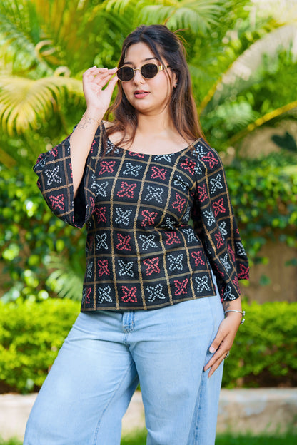 Bandhani Grid Corset Top