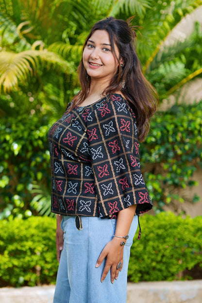 Bandhani Grid Corset Top
