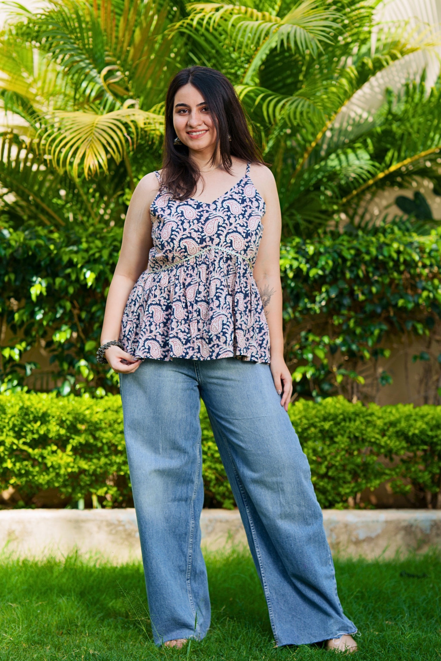 Indigo Paisley Peplum Top
