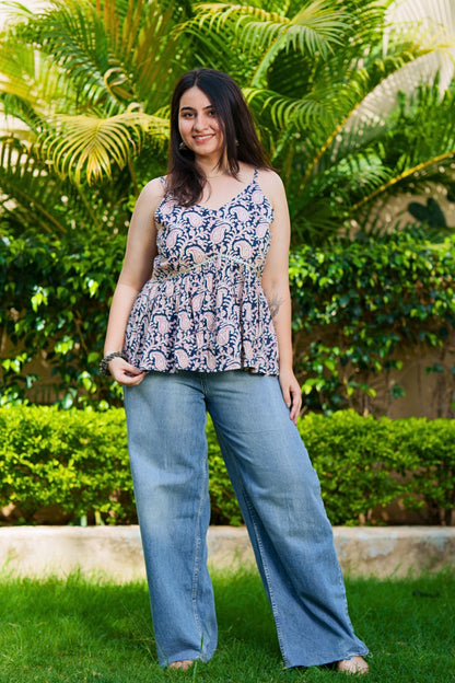 Indigo Paisley Peplum Top