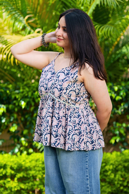 Indigo Paisley Peplum Top