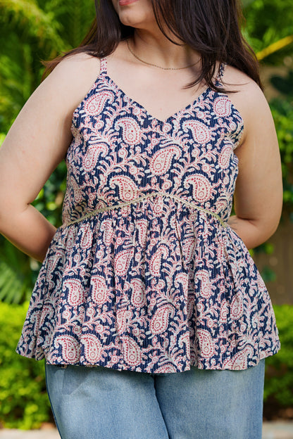 Indigo Paisley Peplum Top