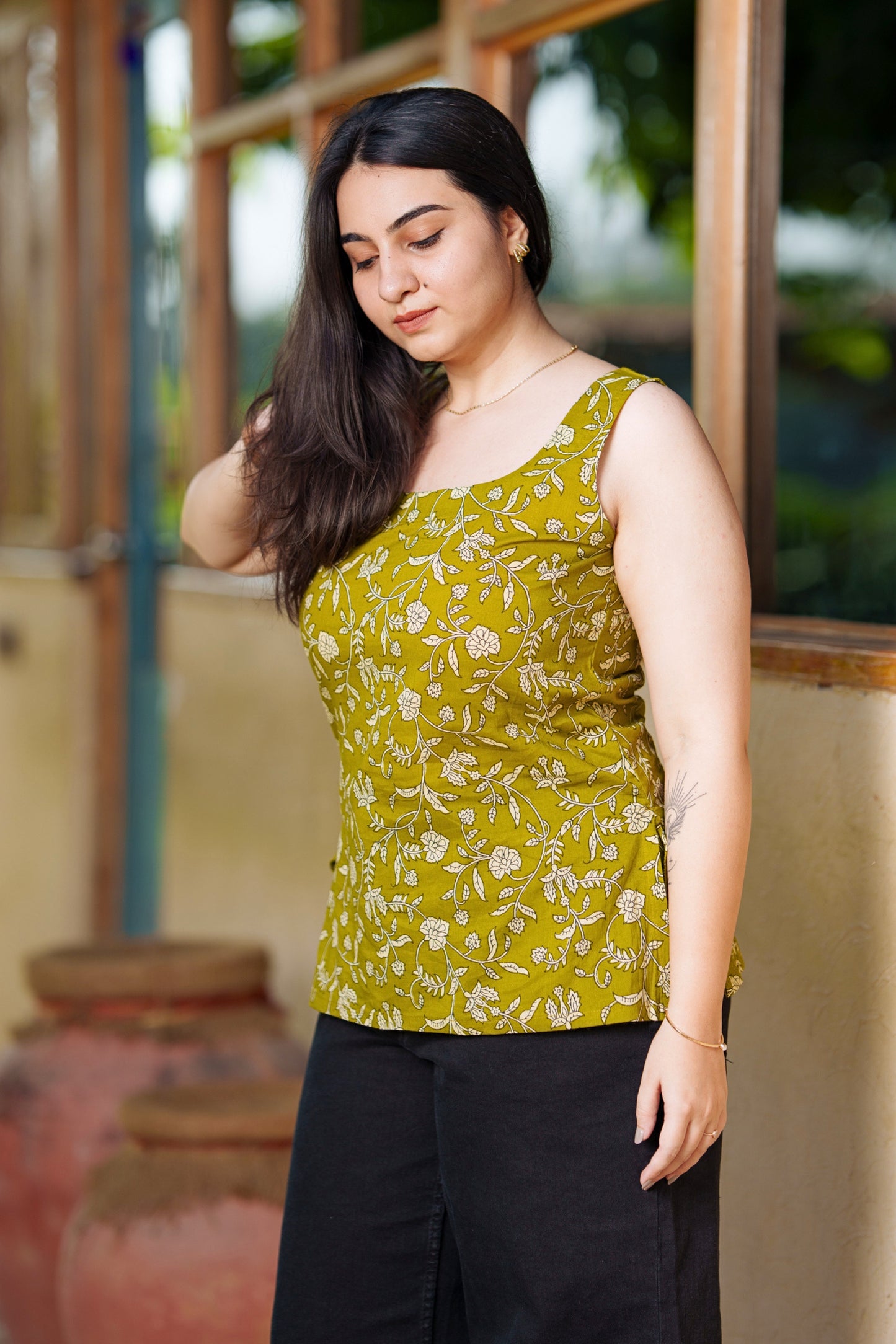 Olive Sleevless Top