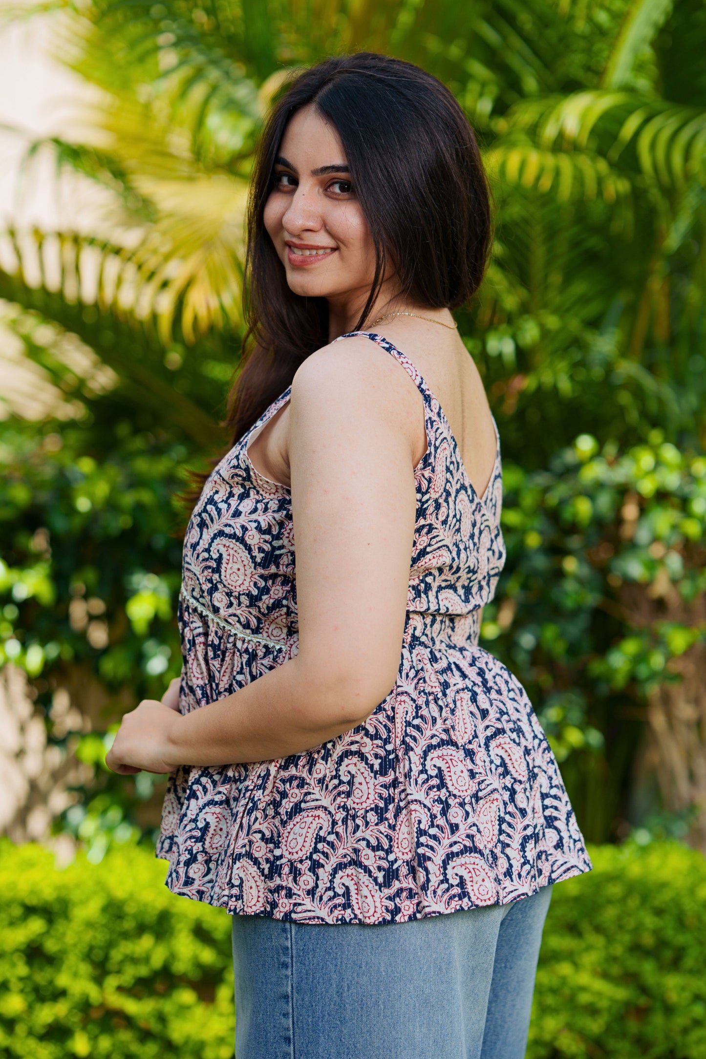 Indigo Paisley Peplum Top