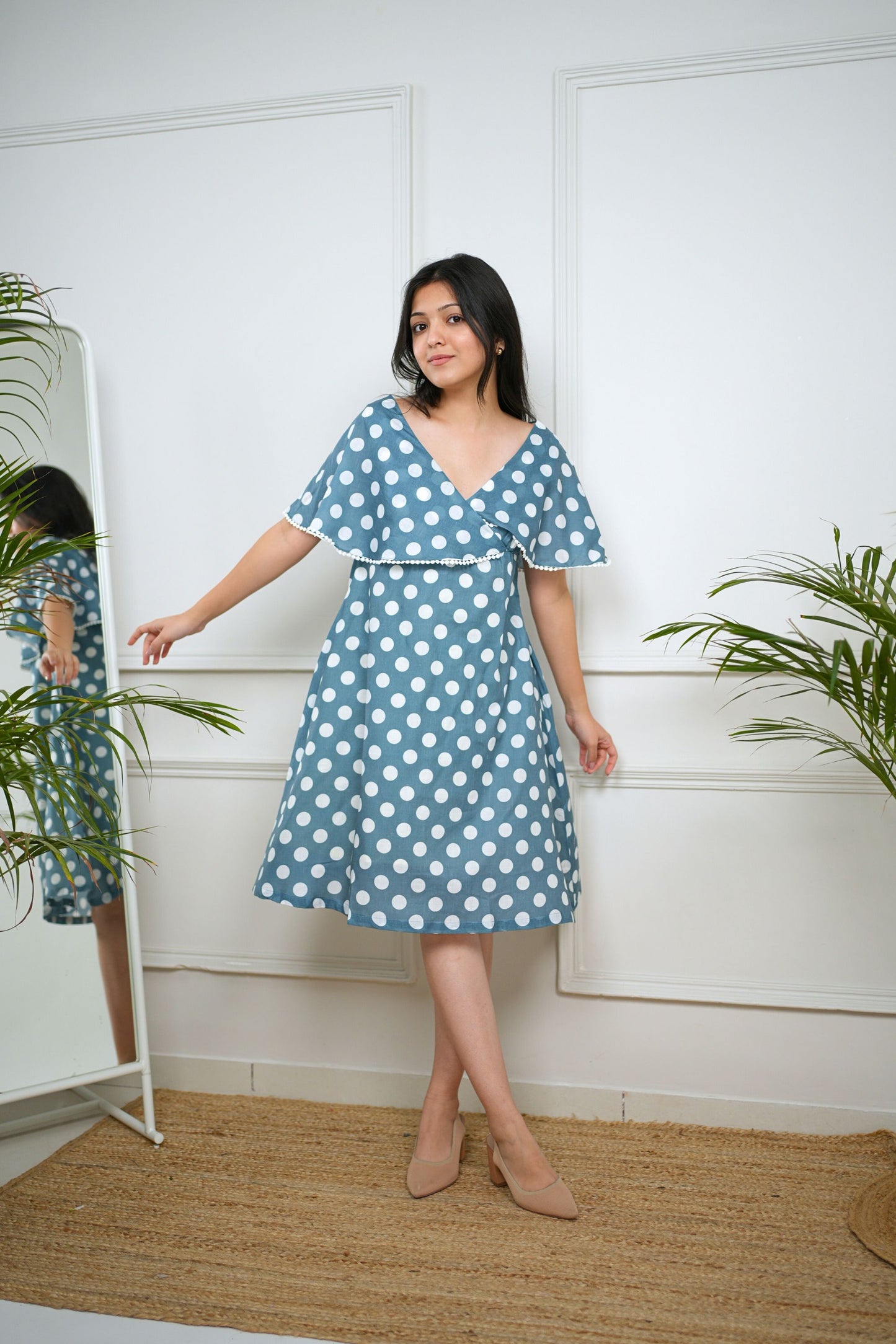 Blue Polka Cotton Dress