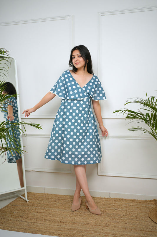 Blue Polka Cotton Dress