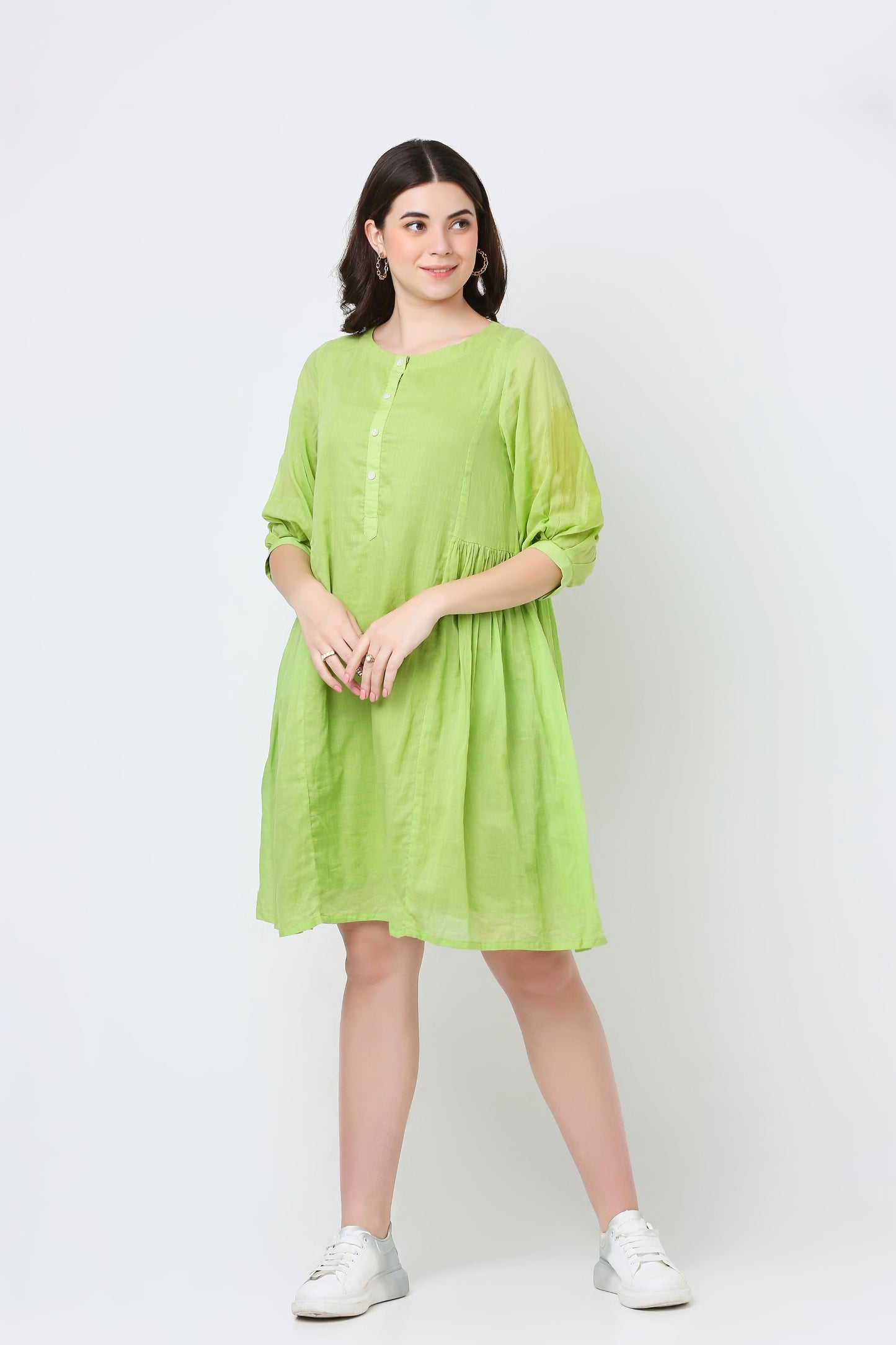 Lemongrass Green Mulmul Cotton Dress