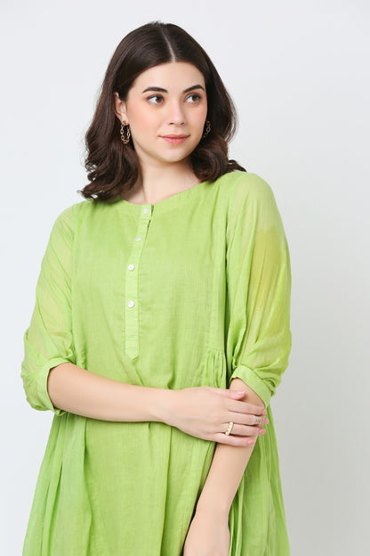 Lemongrass Green Mulmul Cotton Dress