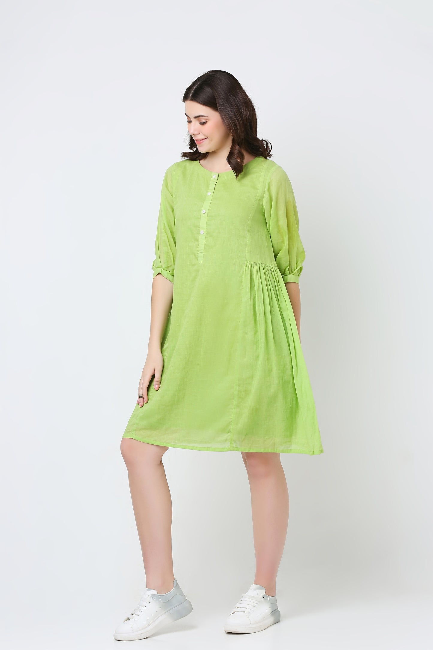 Lemongrass Green Mulmul Cotton Dress