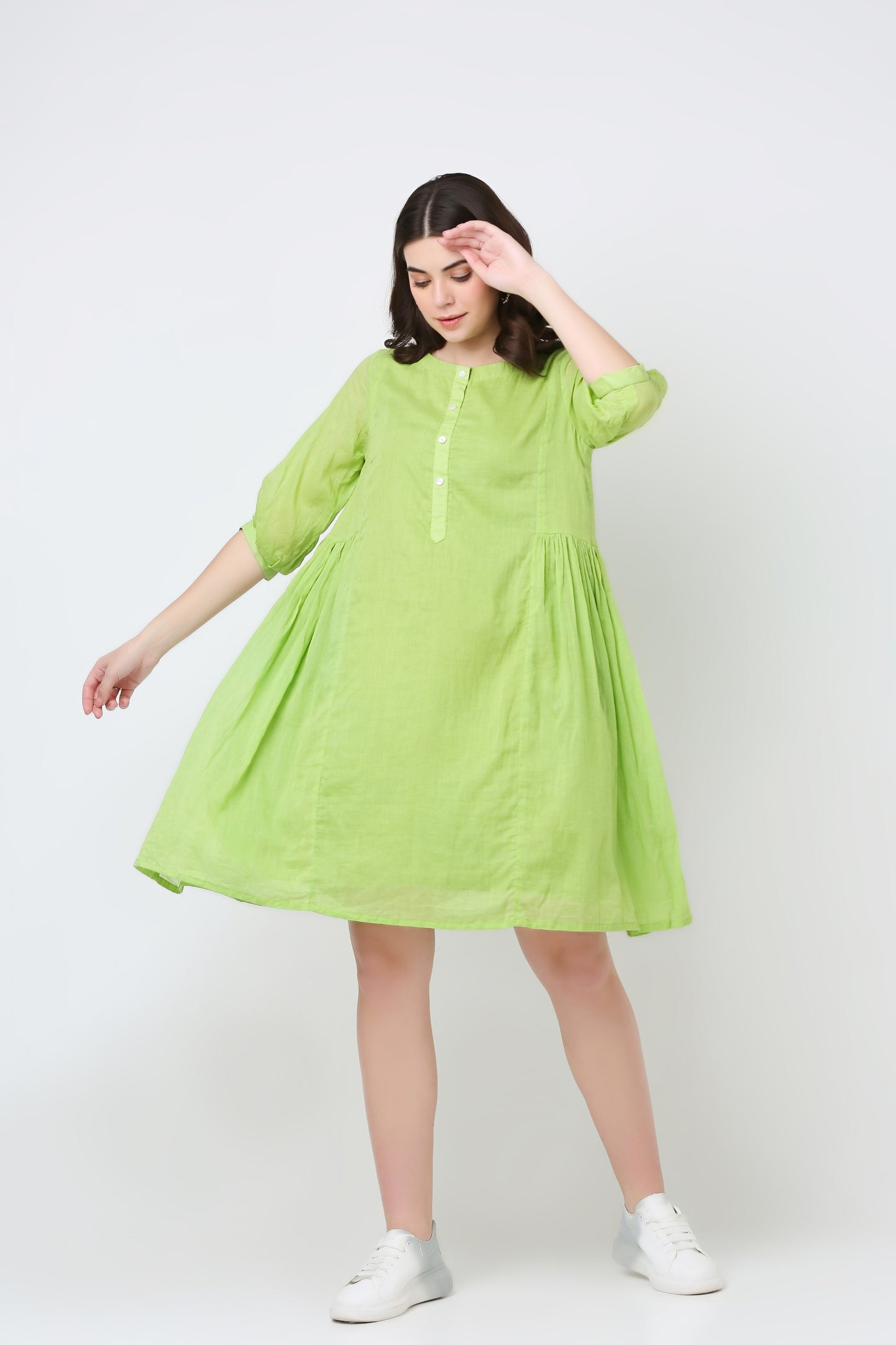 Lemongrass Green Mulmul Cotton Dress
