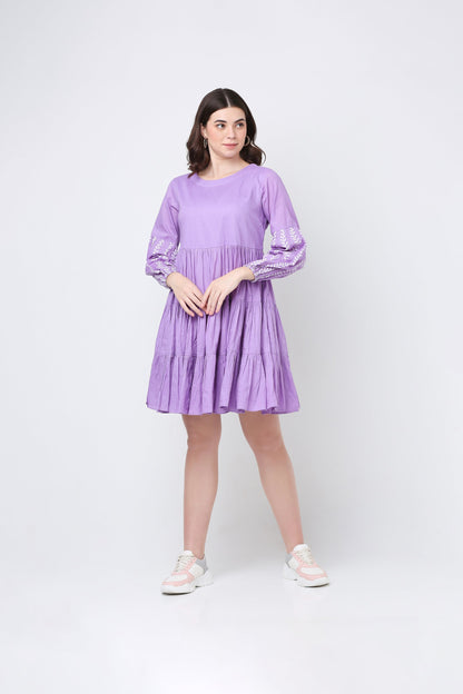 Purple Flora Ruffle Cotton Dress