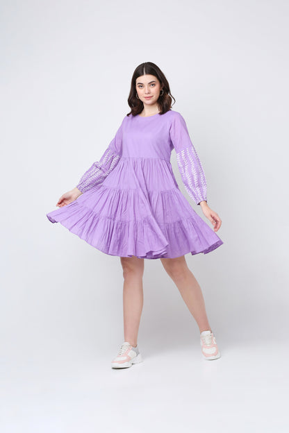Purple Flora Ruffle Cotton Dress
