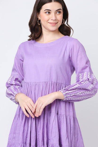 Purple Flora Ruffle Cotton Dress