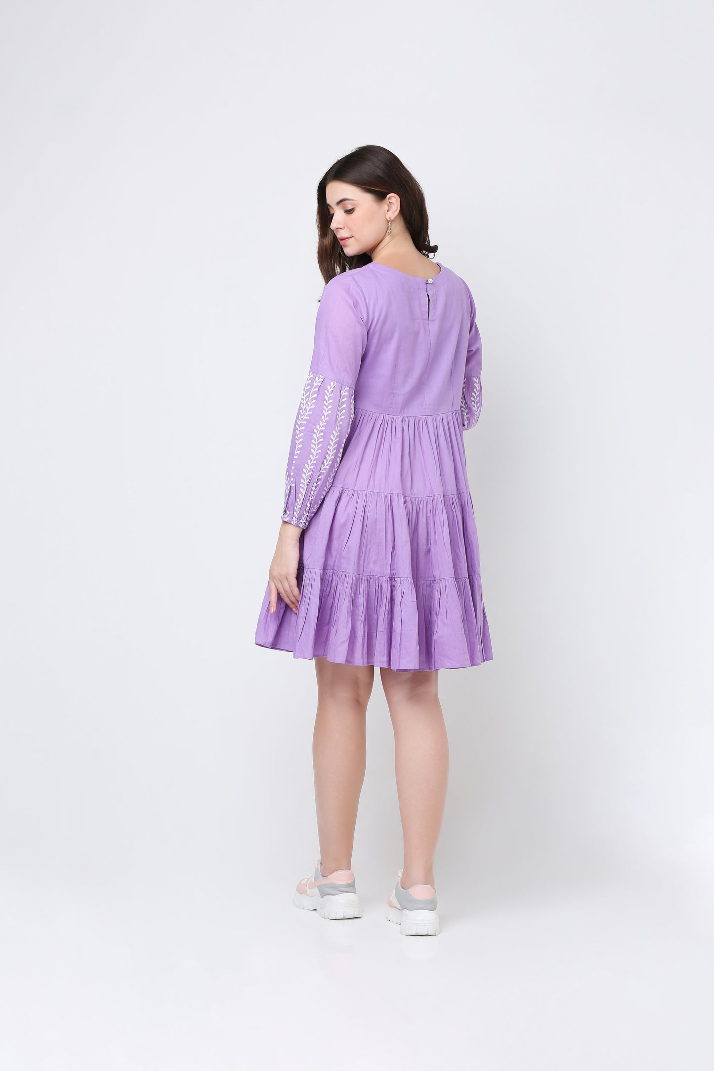 Purple Flora Ruffle Cotton Dress