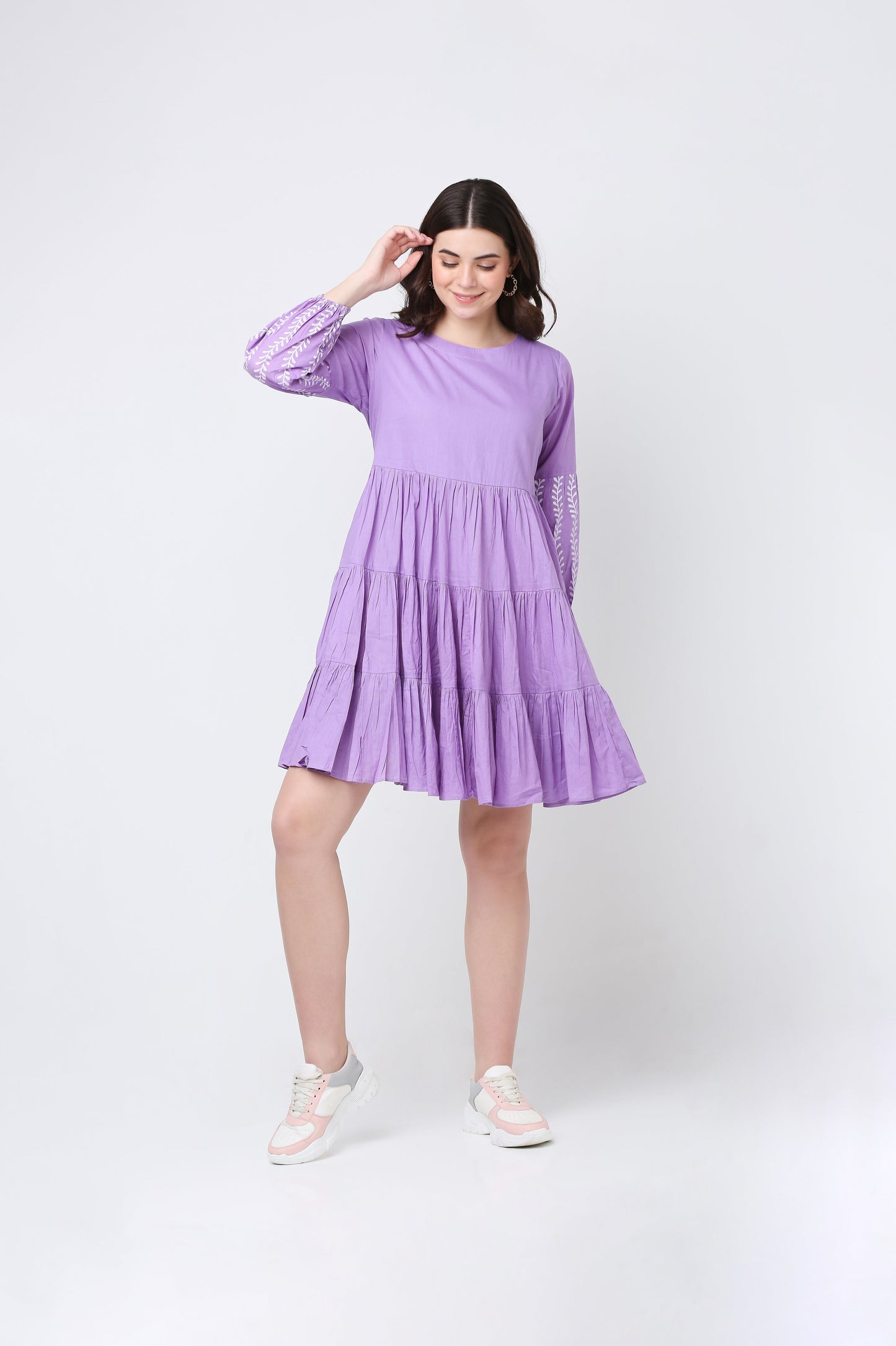 Purple Flora Ruffle Cotton Dress
