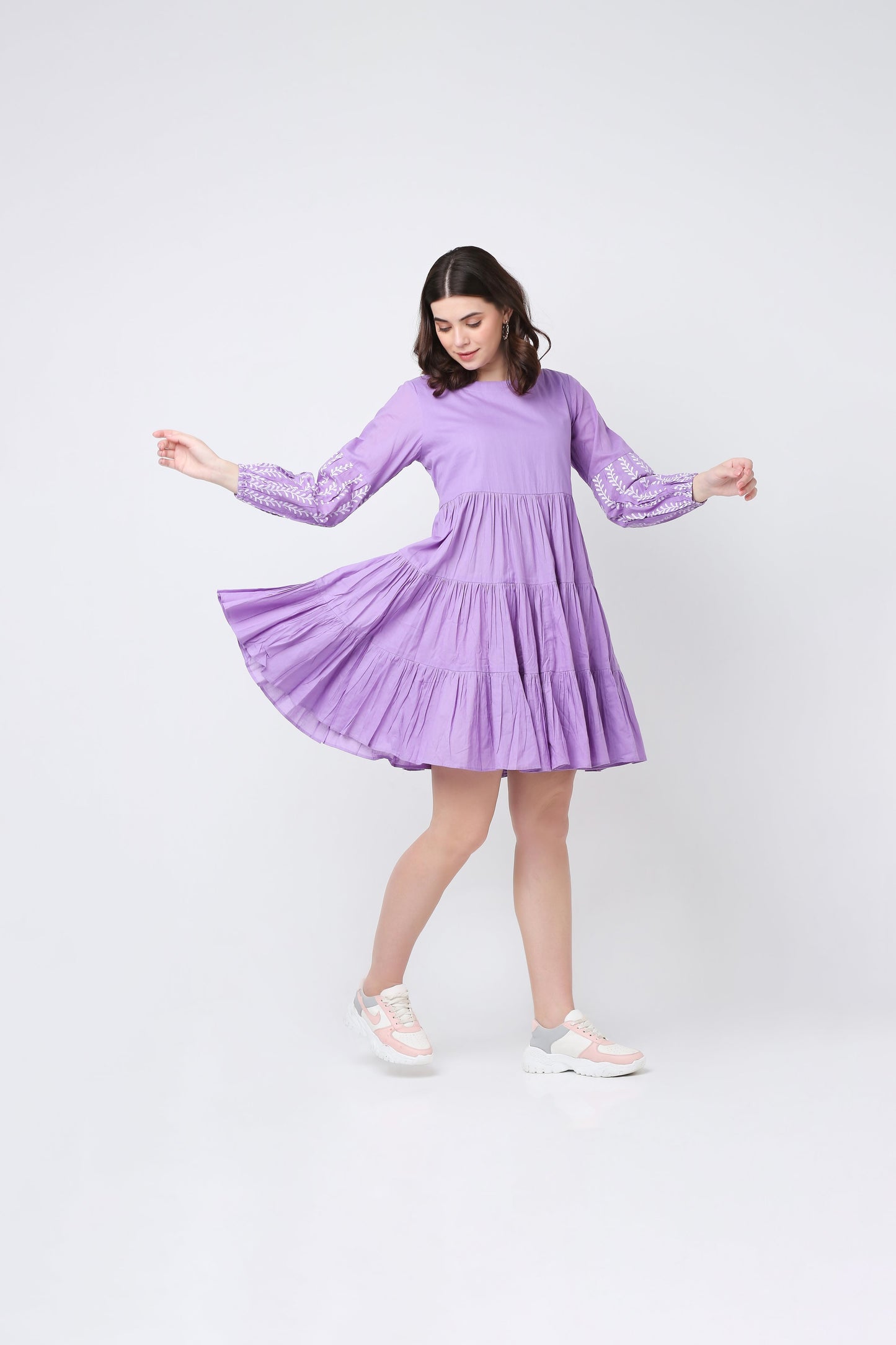 Purple Flora Ruffle Cotton Dress