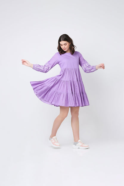 Purple Flora Ruffle Cotton Dress