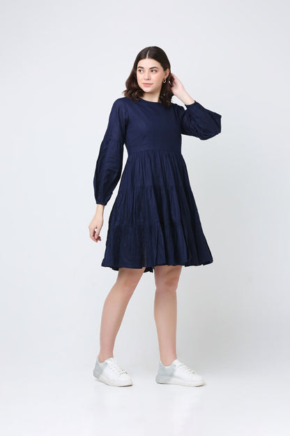 Blue Casa Cotton Ruffle Dress