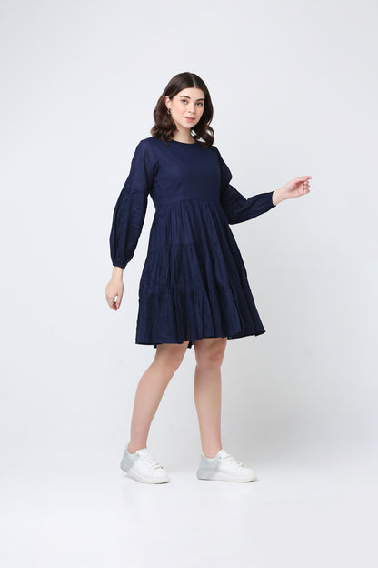 Blue Casa Cotton Ruffle Dress