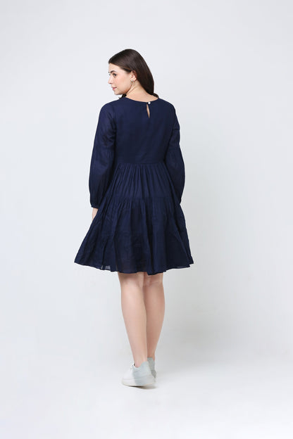 Blue Casa Cotton Ruffle Dress