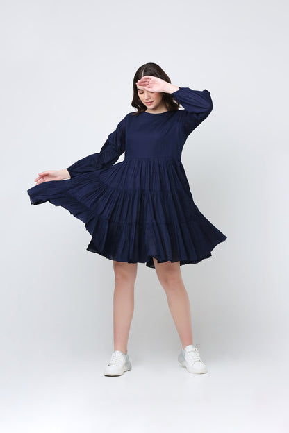 Blue Casa Cotton Ruffle Dress
