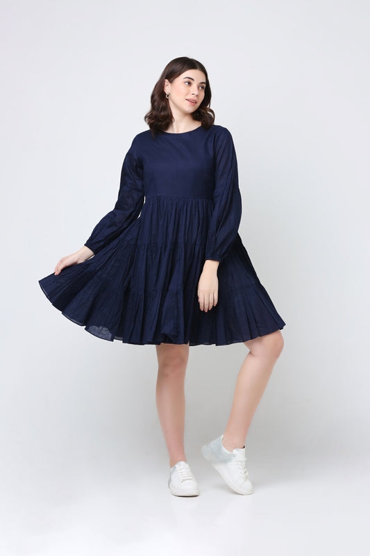 Blue Casa Cotton Ruffle Dress