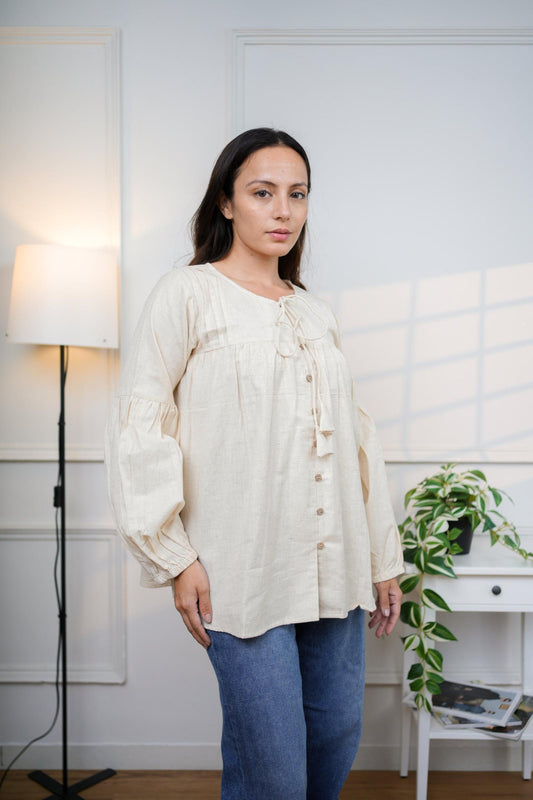 Off White Cotton Shirt Top