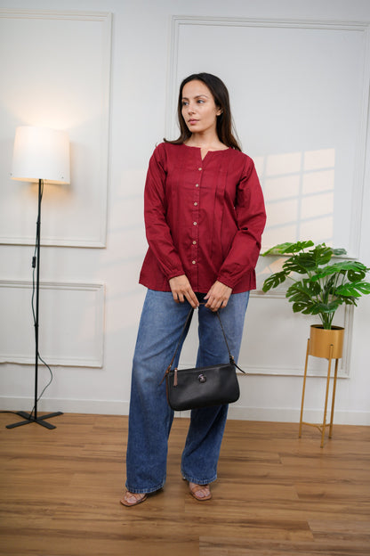 Classic Maroon V-Neck Top