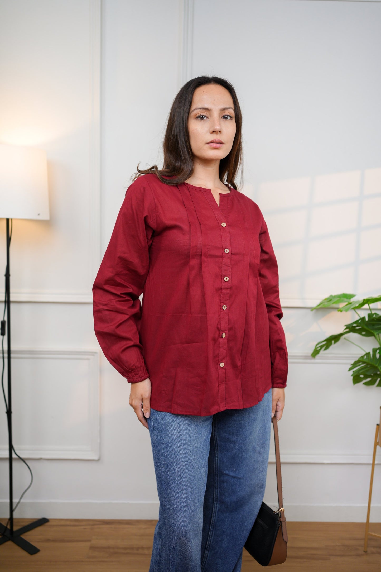 Classic Maroon V-Neck Top