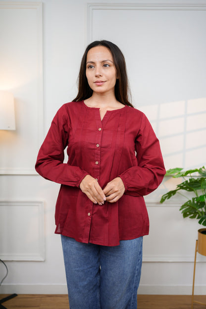 Classic Maroon V-Neck Top