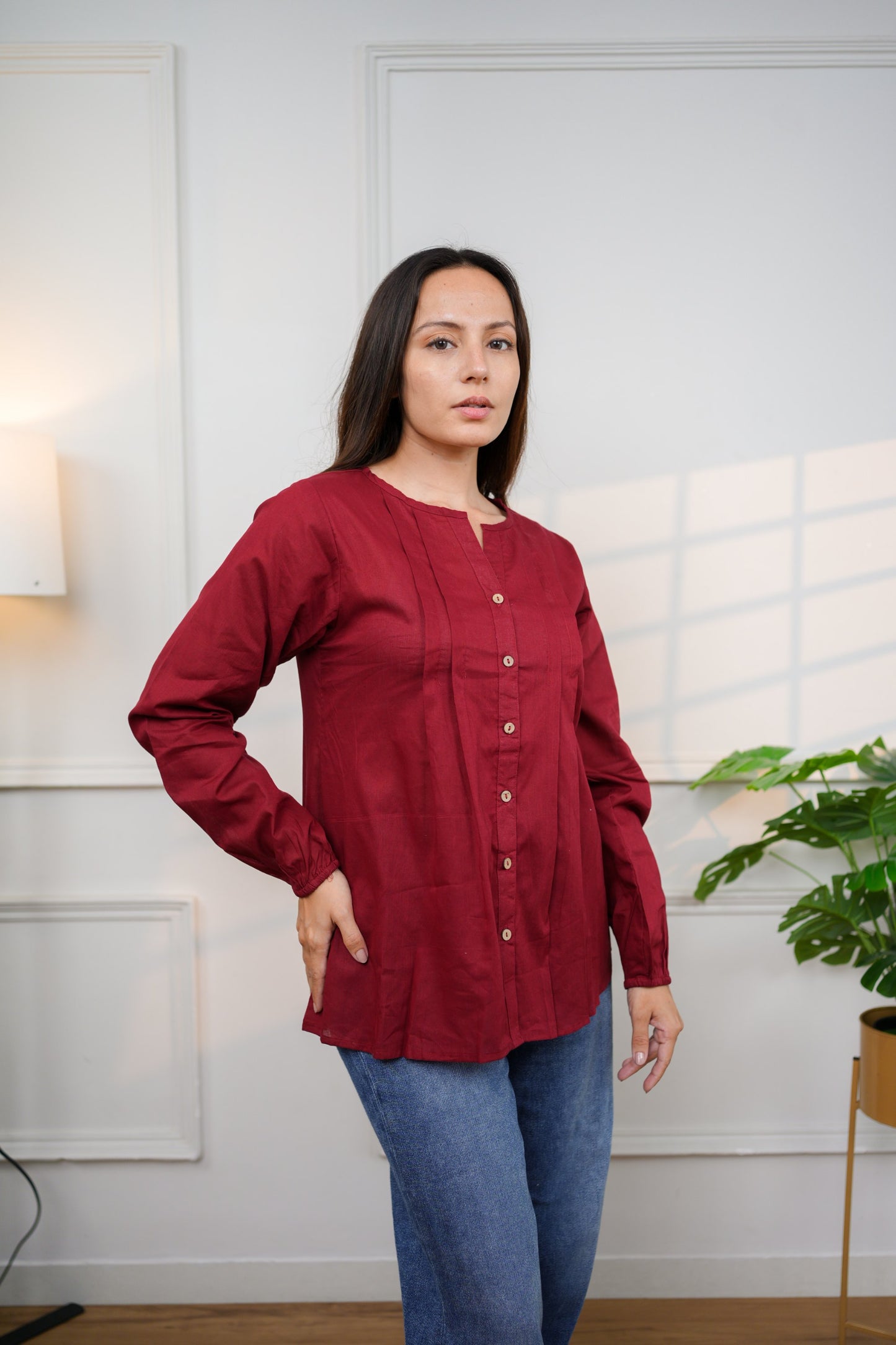 Classic Maroon V-Neck Top