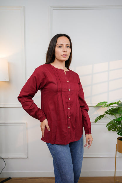 Classic Maroon V-Neck Top
