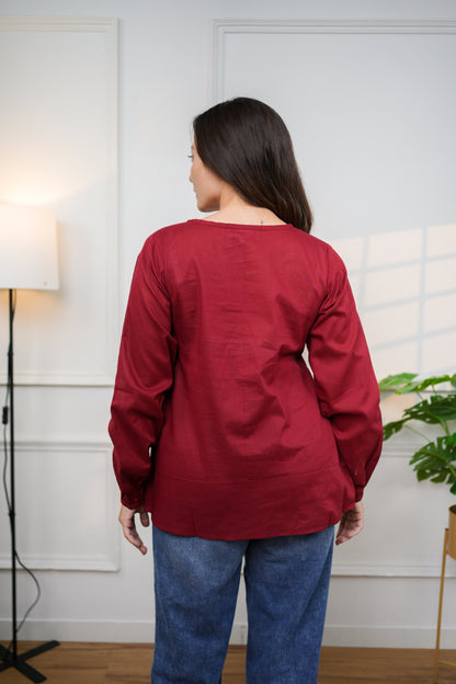 Classic Maroon V-Neck Top
