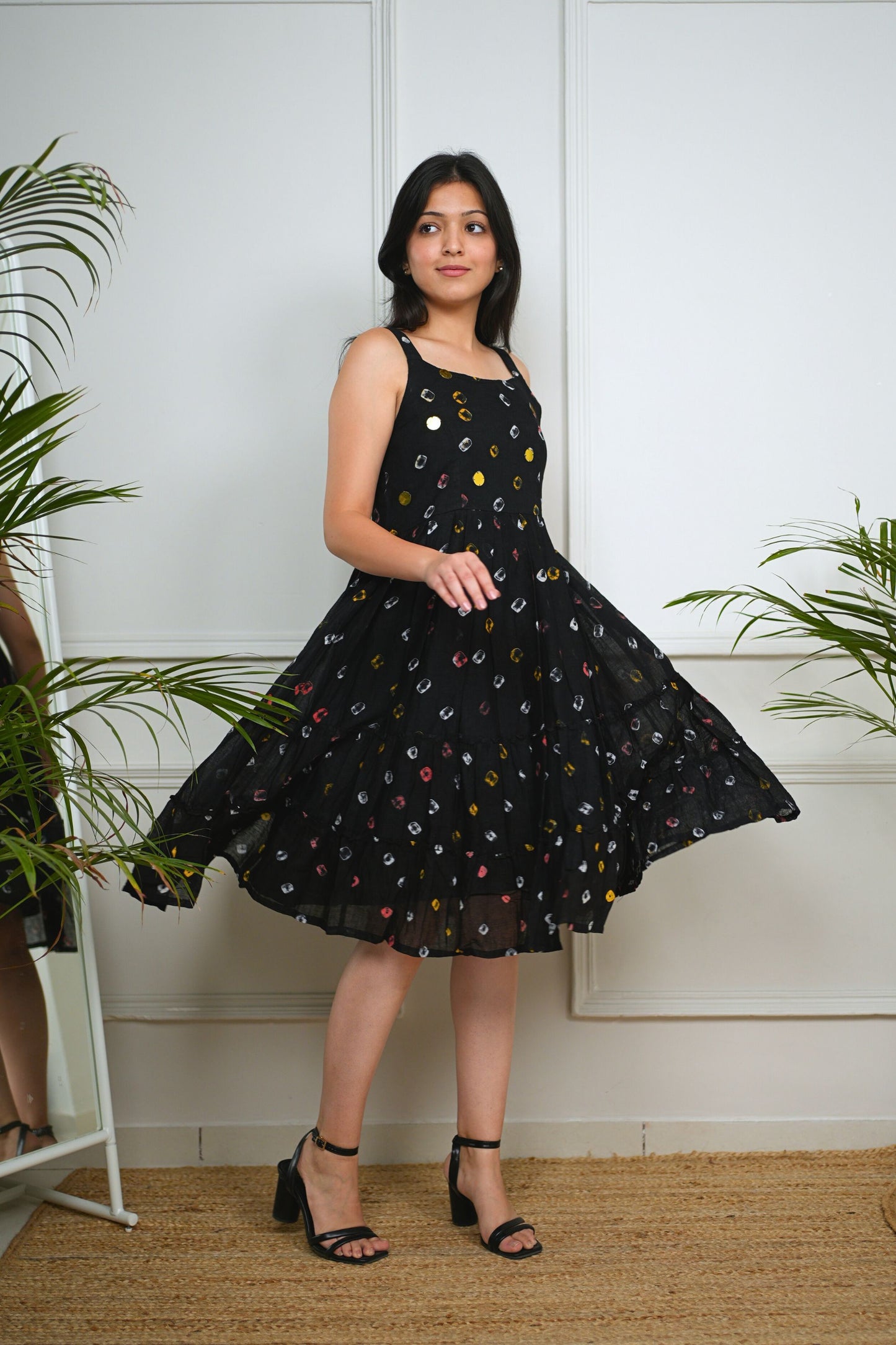 Black Bandhani Cotton Dress