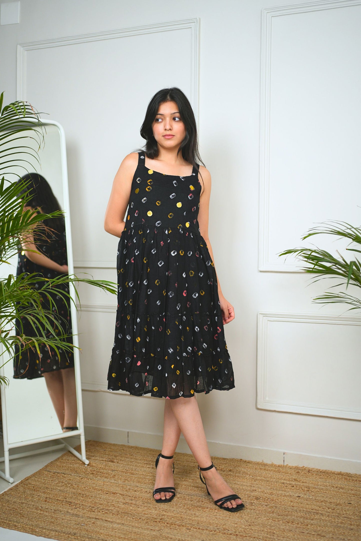 Black Bandhani Cotton Dress