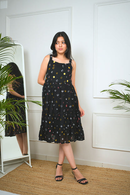 Black Bandhani Cotton Dress