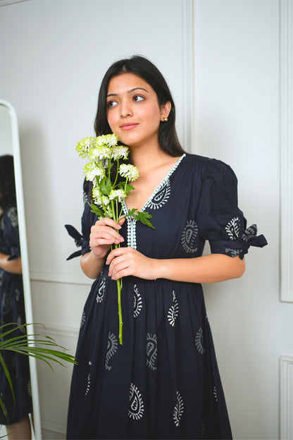 Black Peacock Cotton Dress