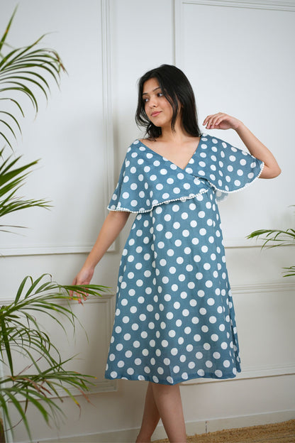 Blue Polka Cotton Dress