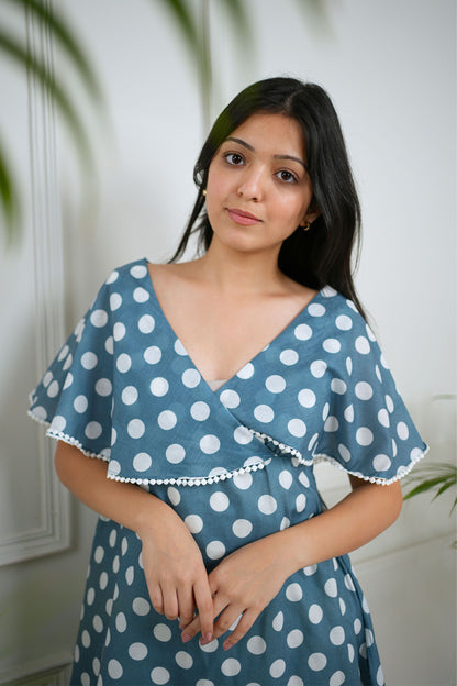 Blue Polka Cotton Dress
