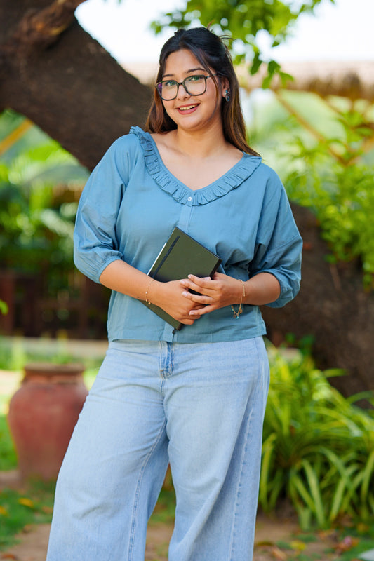 Stone Blue Frill Shirt